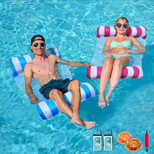 Inflatable Pool Hammock 2 Pack, Inflatable Pool Floats 4-in-1 Multi-Purpose, Swimming Pool Hammock Floating Chair Bed Raft Recliner Float Lounger for Adults