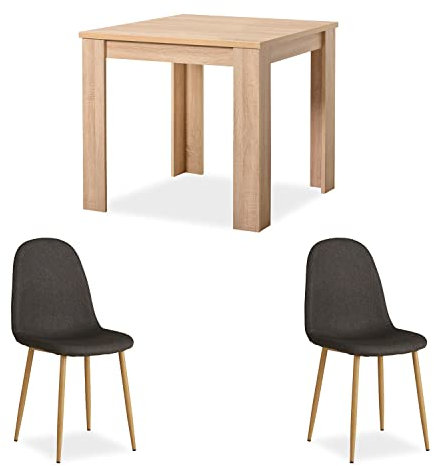 Homestyle4u 2379, Grupo de comedor con 2 sillas de madera marrón, mesa de comedor 80 x 80 cm Mesa de cocina con sillas gris oscuro