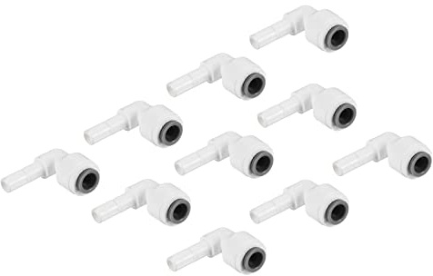 PATIKIL 1/4 Agua Tubería Vástago Codo Conector, 10 Paquete 90 Grados Empujar para Conectar Agua Línea Accesorio para RO Agua Sistema, Blanco