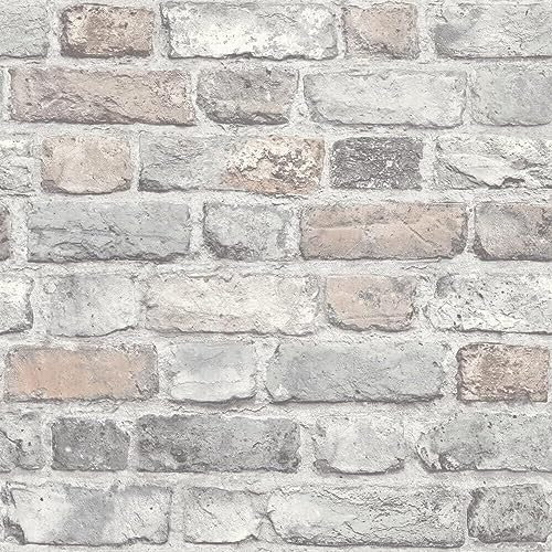 SOPHIE LAURENCE Pastel Brick Wallpaper Thick Realistic Rustic 3D Stone Wall Effect - Chimney Breast Feature Wall Wallpaper Bedroom Hallway Feature