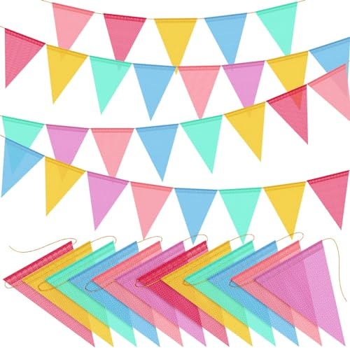 48pcs Pennant Banner Flags 52ft Rainbow Triangle Banners Colorful Garland Flag for Classroom Birthday Spring Easter Graduation Festival Wedding Decoration
