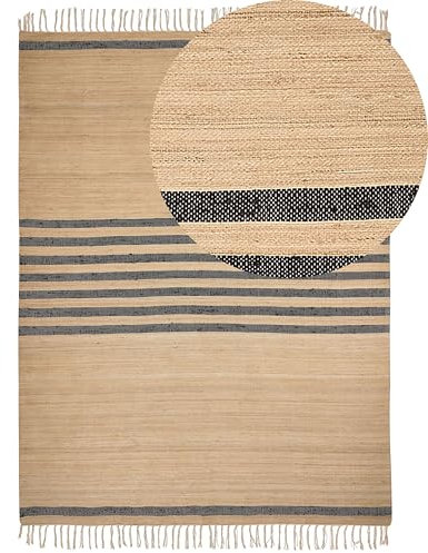 Teppich Jute beige / schwarz rechteckig 160x230cm Streifenmuster Kurzflor Ericek