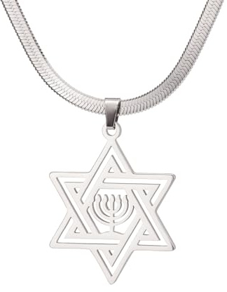 VASSAGO Collana con Stella di David per Donne Stella Ebraica con Collana in Acciaio Inossidabile Collana con Ciondolo Hanukkah per Uomini Israele Gioielli Religiosi (Collana d'argento-catena serpente)