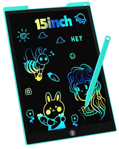 Bunte LCD Schreibtafel, 15 Zoll LCD Schreibtablett für Kinde, Maltafel Kinder Elektronisch Spielzeug ab 3-8 Jahre alt Junge Mädchen, Löschbar Mal Tablet Kinder Weihnachtsgeschenke