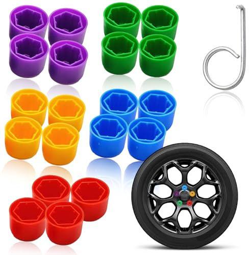 GZYYANG Copri Bulloni Auto 17mm, 20 Pezzi Tappi Copridado Ruota, Universali Coperchio di Protezione del Dado Esagonale, Copribullone Antifurto con Strumento di Rimozione