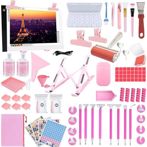 Lenxnmy 158 Stück All-Inclusive Diamant Malerei Werkzeug Set Diamond Art Zubehör Kit mit A4 Diamant Painting Lichtplatten,Diamond Painting Versiegelung,Diamantkorrektur Stifte Aufbewahrungsbox