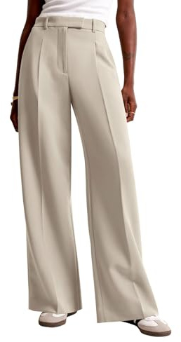 NIMIN Women Wide Leg Pants High Waisted Dressy Work Trousers Business Casual Tailored Pants with Pockets Apricot