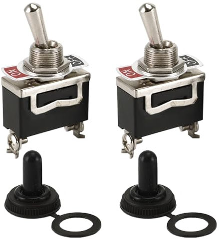 Powice 2 interruttori a levetta 250 V/6 A, 125 V/10 A, con tappo impermeabile, interruttore a levetta 12 V, interruttore a 2 poli, 12 V, 12 V/230 V, adatto per l'installazione in case, colore nero