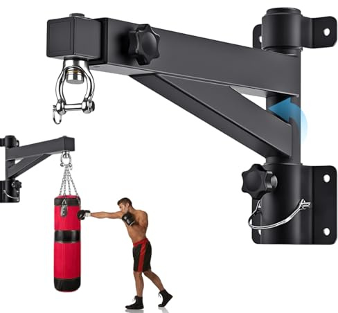 Kensbro Support de Sac de Boxe Murale - Support Réglable 44-64 cm avec Rotation 360° Silencieuse, Structure Résistante 100kg Max, pour Sac de Frappe, Gym à Domicile et Fitness