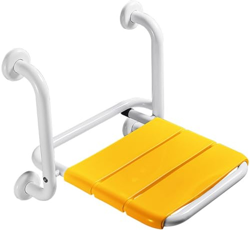 Asiento de ducha plegable de pared, asiento de baño plegable y abatible, taburete de ducha de seguridad for personas mayores con orificio de drenaje, silla plegable de baño de acero inoxidable.(Amaril