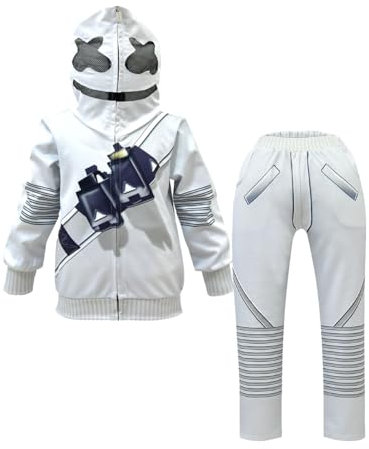 Aegisdorn Set di abbigliamento per bambini e ragazzi, con giacca con cappuccio e pantaloni coordinati, ispirati alla musica da DJ, colore: bianco, Bianco sporco, 130