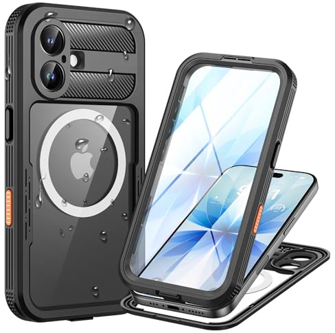 Lanhiem Coque pour iPhone 17 Étanche, IP68 Imperméable 360 Integral Renforcée Antipoussière Anti-Neige Resistante Waterproof Etui [Compatible avec MagSafe] Protection Housse pour iPhone 17,Noir