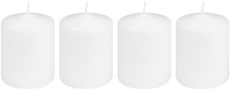 Ideen mit Herz Candele a pilastro, bianco, rotonde, set da 4 pezzi, diametro 7 cm, altezza 10 cm, durata 30 ore, candele domestiche in paraffina, non profumate