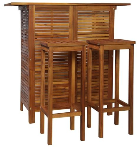 Genérico Set Mesa de Bar y sillas 3 Piezas de Madera de Acacia Maciza,Mobiliario,Muebles de jardín,Conjuntos de jardín,44008