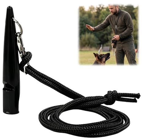 Sifflet pour Chien, Sifflet Chien Dressage avec Bande, Sifflet de Dressage à Fréquence Standardisée Son Puissant Longue Portée Accessoire Robuste pour Entraînement Chasse Sport Rappel Quotidien, Noir