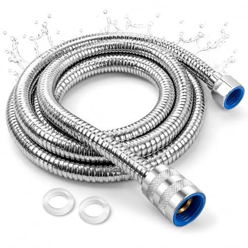 Flexible de douche 1,5 m en acier inoxydable, flexible de douche universel G1/2, anti-torsion et anti-pliage, anti-fuite, tuyau de rechange chromé pour douche, douchette et salle de bain, argenté