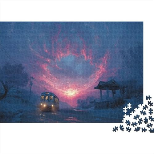 Mystisk nattbuss ljus moln fantasy pussel 1 000 bitar pussel för familj pussel för vuxna avkoppling dekoration 52 x 38 cm/1 000 st