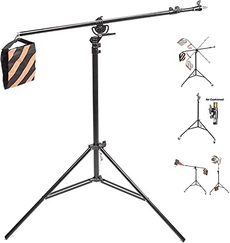 Photo Studio Kit Eclairage Support de Lumière 390cm & Bras Girafe 190cm 2 en 1, Trépied Réglable avec Sac de Sable, Light Stand Boom Arm 2in1 pour Photographie Vidéo Lumière