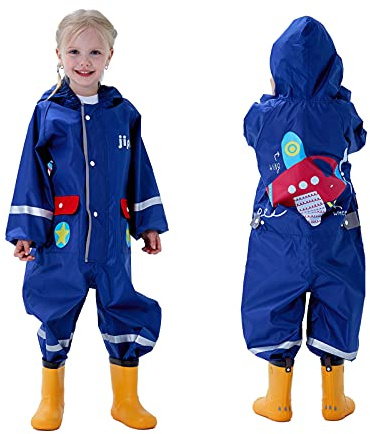 Keyck Imperméable Enfant Combinaison de Pluie Fille Garçon, Poncho Léger Pantalon Veste Longues Manteau, Bébé Respirant Imperméable Capuche Randonnée Cycliste Sport, Avion Bleu Marine 6-7 Ans