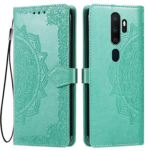 HONLEN Coque pour Oppo A9 2020 / Oppo A5 2020 Etui, (6.5 inches) Premium PU Cuir Portefeuille Magnétique Flip Case, 3 Porte-Cartes en Béquille Cover Vert