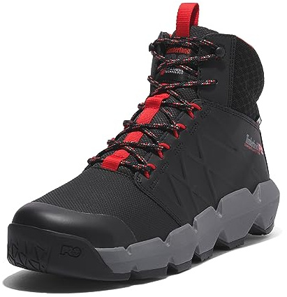 Timberland PRO Men's Morphix 6 Inch Composite Safety Toe Waterproof Industrial Casual Sneaker Boot, Black/Red-2024 New, 10.5