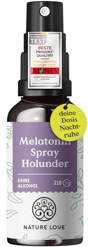 NATURE LOVE® Melatonin Spray – Holunder – ohne Alkohol – 0,5 mg Melatonin pro Tagesdosis – mit Vitamin B1 und B6 – 30 ml, vegan, hochdosiert