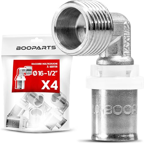 BOOPARTS – 4 Pièces – Coude Mâle à Sertir Ø16–1/2 (15/21) | Raccord Multicouche Contour TH | Raccord Plomberie Coudé Étanche pour Chauffage et Eau Sanitaire