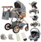 Gcarebb Kinderwagen 3 in 1, Kinderwagen Buggy Mit Auto Babyschale, Mit Höhenverstellbarer Kinderwagen Komplettset, KombiKinderwagen Mit Aluminiumrahmen für Neugeborene 0 bis 3 Jahre (Grau)