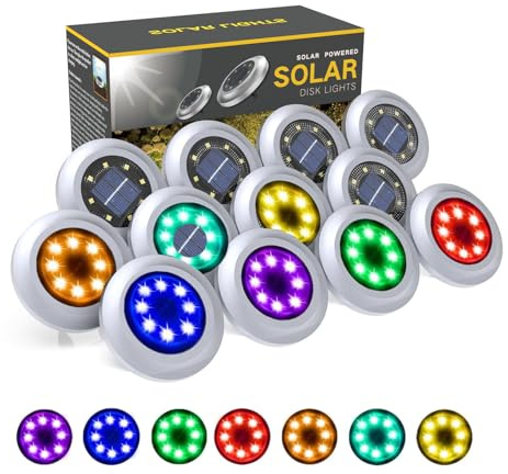 Puncools Solar Lights Outdoor Garden,12 Pack Waterproof Solar Ground Lights for Lawn Pathway Yard Landscape Walkway(Multicolor)