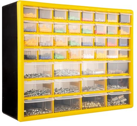 CraftGenes Screw Storage Organiser – 44-Drawer Garage & Workshop Storage Box with Adjustable Dividers, Wall-Mountable Tool Storage Organiser