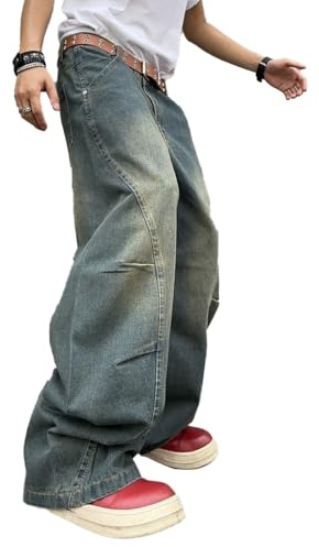 Zewool Jeans Baggy para Hombre con Costuras Irregulares – Pantalones de Denim de Pierna Ancha Y2K Hip Hop Moda Casual Ajuste Suelto Corte Recto Fit Relajado Skater Skateboard,C10 Azul Retro,XXL