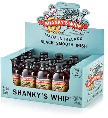 Shanky's Whip Mini Bottles Pack 15 x 50ml | Irish Whiskey Liqueur Flavoured with Caramel and Vanilla | 33% ABV | Whiskey Blend Liqueur | Whisky, Shots, Toffee, Miniature bottles, Miniatures pack, 5cl