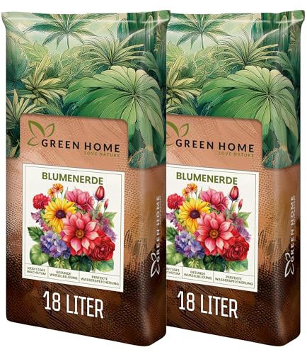 Green Home Blumenerde 36L - Pflanzerde für Zimmerpflanzen, Balkon & Garten | Mit NP 23-14, NPK 14-10-18 | Blumenerde mit Perlite, Kokosfaser & Rindenhumus | Für Hochbeet & Pflanzkübel