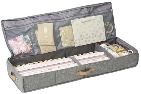 LOVE IT STORE IT - Premium - Organizer für Geschenkpapier Aufbewahrung - Hochwertiger Geschenkpapier Organizer - Viele Fächer für Geschenktüten und Geschenkband - Hellgrau - 90x30x12 cm