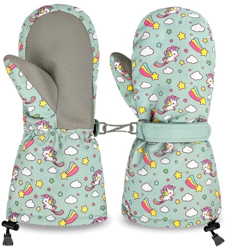 LeapBeast Skihandschuhe Kinder, 2-6 Jahre Handschuhe Kinder wasserdichte, Handschuhe Verstellbaren Bündchen Wintersport, Kinder Fäustlinge für Jungen und Mädchen (Hellgrün, S (2-4 Jahre))