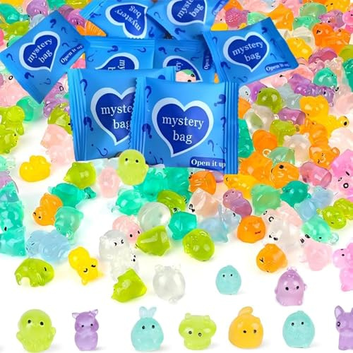 Mini Animales de Resina en Bolsas Sorpresa, Pequeños Accesorios Luminosos de Animales de Resina, Bolsas Sorpresa Envueltas Individualmente, Figuras Luminosas Pequeñas para Esconder (50PCS)