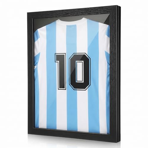 iplusmile Football Shirt Frame Display Case, Wood Grain Black Shadow Box for Sports Jersey, T-Shirt Framing Kit Wall Mount with Hinged Door, 45. 70x35. 50x3. 60cm, Black