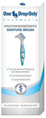 One Drop Only® - Pharmacia Prothesenzahnbürste/zuverlässige Zahnbürste für Prothesen/Denture Brush & Gebisszahnbürsten mit rutschfesten Griff und 2 Bürstenfelder