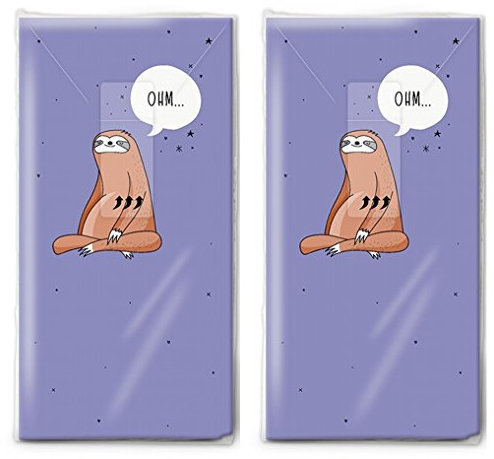 Taschentücher bedruckt - Papiertaschentücher - 4-lagig - Lila, Braun - Tüte - 20 Stück - 2 x 10 Taschentücher Entspannt/Faultier/Kinder/Tiere