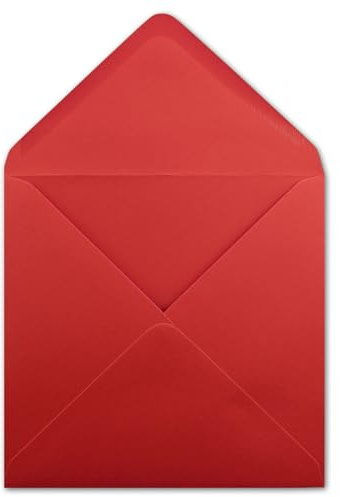 50 Quadratische Briefumschläge Rot - 15,5 x 15,5 cm - 100 g/m² Nassklebung spitze Klappe - aus der Serie Colours-4-you - Glüxx-Agent