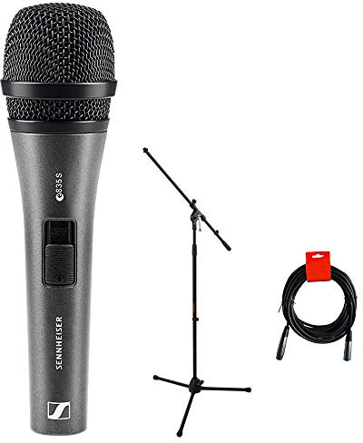 Sennheiser E835-S Dynamic Cardioid Vocal Microphone (on/off switch) with Tripod Mic Stand & XLR-XLR Cable Bundle