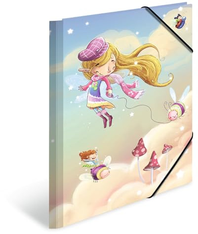HERMA Portfolio Folder A3 Fairies, Cardboard Corner Folder with Nursery Motif, Elastic Band, Inner Flaps and Inner Print for Boys, Girls and Children