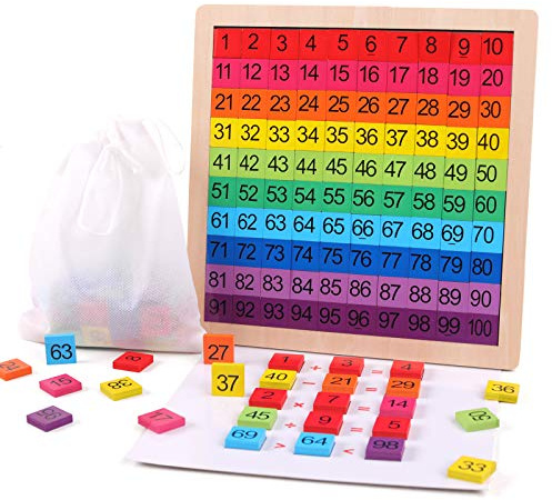 GEMEM Wooden Montessori Math Counting Hundred Board Toys, 1-100 Consecutive Numbers Learning & Educational Game Toy for Kids Toddlers 3 Year Old with Storage Bag
