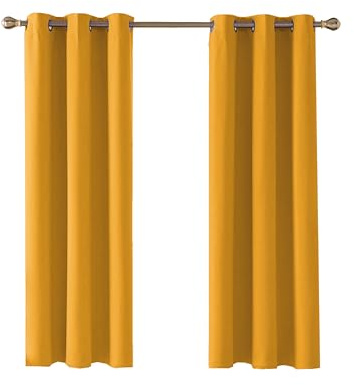 Ruby Deals Blackout Curtains Thermal Yellow Curtains 66x 72 2 Panels | Thermal Blackout Curtains for Living Room Energy saving Heat Blocking Curtains & Drapes For Window Kitchen Home Decor