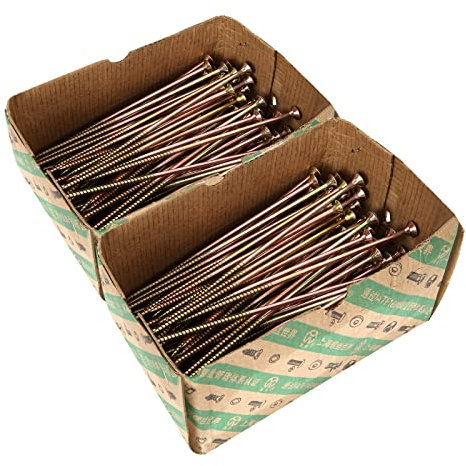 Lote de 100 tornillos para madera, 6 x 180, M6 de acero galvanizado, universal, cabeza avellanada Pozidriv para paneles aglomerados, largo (amarillo)