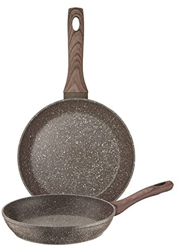 Pintinox Natura-serien – set med 2 aluminiumstekpannor, non-stick, steneffekt, lämpliga för induktion, 20 och 24 cm i diameter