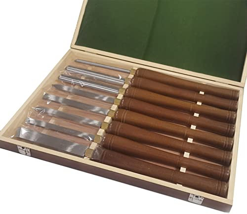 HSS-Qualitätsstahl 8-Teilig Mit Den Gängigsten Sorten Schüsseldrehröhre, Drehmeißel, Formröhre, Flachstahl, Abstecher Und Ringdreheisen Zum Drechseln Drechselbeitel Mit Holzgriff in Holzbox