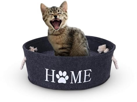 Bestlivings Katzenkorb Ø40cm - inkl. Kissen - Katzenbett Home - Katzenschlafplatz aus Filz rund, Filzbett für Katzen - Haustier Liegeplatz mit Henkel