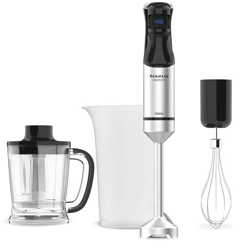 Taurus - Mixeur plongeant HBA1501X 1 500 W | Régulateur de 20 vitesses réglable | Fonction Turbo | Lames en acier inoxydable | Pique-glace | Design ergonomique | Verre doseur 700 ml | Inoxà