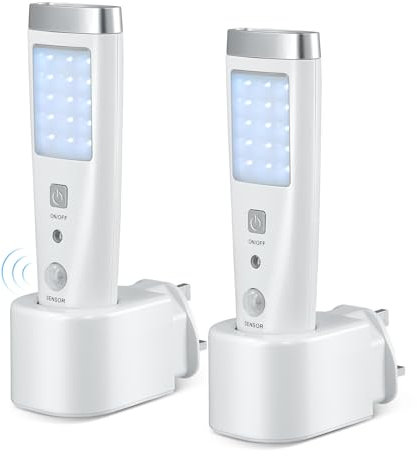 Luqixcey 2 Pack LED Motion Sensor Night Light, 4 Function Power Failure Light, Rechargeable Plug Base, Portable Energy Saving Flashlight, Emergency Sensor Light for Kids Adults Home Power Failure